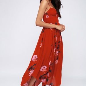Beau Red Floral print smocked maxi dress